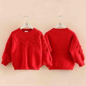 Autumn Winter 2 3 4 6 8 10 12 Years Kids Christmas Children'S Clothing O-Neck Long Sleeve Red Knitted Sweater For Baby Girl 210701