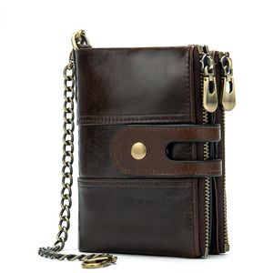Wallets Leather Retro 2 Fold Wallet Men's Coin Purse Key Buckle Snap Button Zipper Drawstring Short First Layer Cowhide
