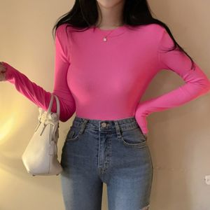 WOMENGAGA Korea Spring Summer Mesh Top Simple Basic Thick Slim Sexy Long Sleeve T-shirt Women's Befree Clothes 0WAQ 210603