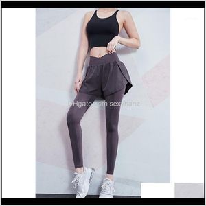 & Capris Clothing Apparel Drop Delivery 2021 Womens Gym Pants High-Waist-Lift Buttocks Tight Belly Running Training Wear Two Fake Sports Pant