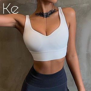 Ivory White V-Neck Sports Bra, Nude Feeling zgromadzone, aby pokazać klatkę piersiową prostą jogę szeroką ramię na ramię Bielizna