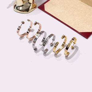 Fashion classic screw earrings with diamond C hoop titanium steel stud earrings man woman gift party birthday jewelry