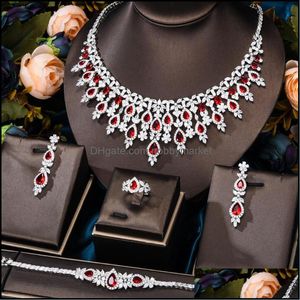 Earrings & Necklace Jewelry Sets Soramoore 4Pcs Sparkly Luxury Blooming Shiny 4 Colors Bangle Ring Set Brides Wedding Jewellery Drop Deliver