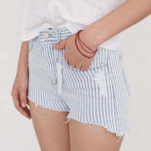 Shorts femininos jeans coreanos jeans curtos sexy fino na cintura alta listrada de jeans pantalons femme plus size calça