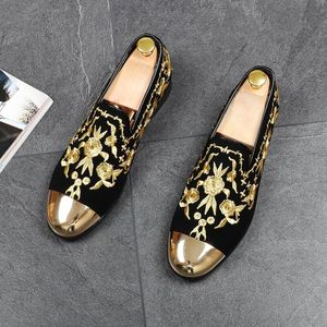 Mens Designer Shoes for men business leather with lace-up black plus-size shoe luxury Gold embroidered dress