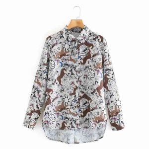 Kobiety Butterfly Kwiat Drukowanie Koszulki z długim rękawem Kobiet Turndown Collar Bluzki Casual Los Loose Topy Blusas S8171 210430