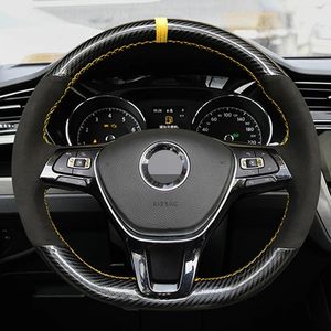 Car Steering Wheel Cover Non-slip Black Carbon Fiber Suede For Volkswagen VW Golf 7 Mk7 New Polo Jetta Passat B8 Tiguan Sharan