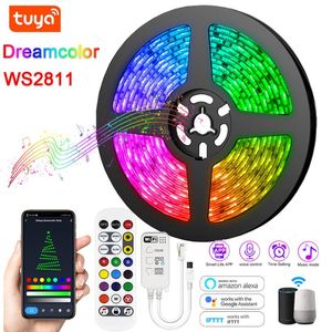 Strips WS2811 RGB LED Strip RGBIC Festoon Tape Light 12V Lamp DreamColor Infrared/Bluetooth/Wifi Control With Alexa For Room Decor