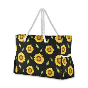 Shopping 2021 Stor handväska nylon axel solros utskrift designer kvinnor budbärare damer casual tote bags beach 220310