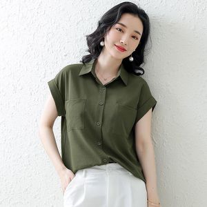 Dames Blouses Shirts Dames Oversized Vrouwelijke Tops White Plain Blusa Losse BF Koreaanse stijl Zomer Mouwloze Pockets Office Lady