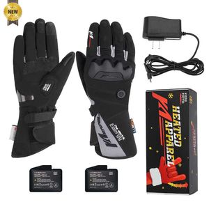 Motocicleta snowmobile luvas aquecidas tela de toque quente aquecido inverno luvas de esqui à prova dwaterproof água aquecimento elétrico luva térmica hkd231220