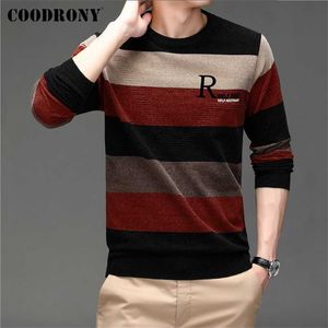 COODRONY Brand Autumn Winter Soft Warm Chenille Sweater Streetwear Fashion Striped Jersey Knitted O-Neck Wool Pullover Men C1357 211221