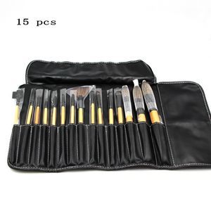 Кисти для макияжа 15 клочков для макияжа установите профессиональную деревянную ручку черная сумка для макияжа наборы щетки Q240507