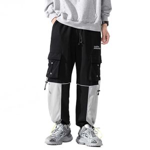 2021 새로운 트렌드 카고 바지 캐주얼 패치 워크 리본 바지 Streetwear 힙합 바지 중국어 크기 M-5XL X0723