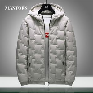 Winter Warm Men Jacket Coat Casual Stand Collar Puffer Thick Hat Parka Coats Male Hooded Down Jacket Waterproof Solid Color 211110