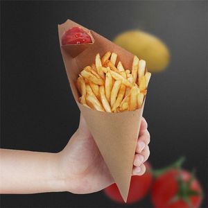 Engångstagning av containrar KRAFT PAPPER PRIES BOX CONE Oljesäker chips Bag engångschips Cup Party Take-Out Food Package Dh8559