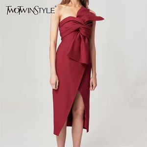 Vintage Bow Summer Dress Women Strapless Sleeveless Asymmteircal Split High Wiast Midi Irregular Dresses Female 210520