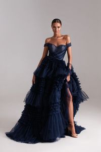 Nuovo vestito a strati di paillettes gonfie di tulle sexy con spalle scoperte Abiti da laurea di lunghezza del pavimento Abiti da festa su misura