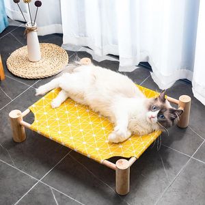 Camas de gato Mobiliário Pet Solid Wood Canvas Berços de linhas de quatro estações estão disponíveis Umidade Cats Hammock pode descascar e lavar cama