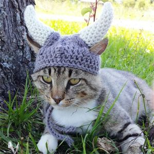 Kot Dzianiny Kapelusze Pirate Horn Koty i Psy Kostiumy Kostki Pet Knittes Nowa Charakterystyka Cute Caps Ręczna Kapelusz Pet w 20211224 q2