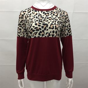 Women Tees Spring Fall O Neck Maniche lunga Leopard Patchwork Accessori Fashion Accessori Camicia Casualmente Cashing Shirt 494 K2