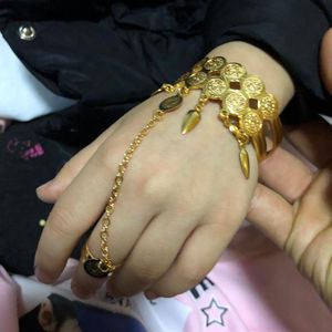 Anéis De Bebê Jóias venda por atacado-24k cor de ouro moeda bebê pulgula dubai pulseira de jóias com anel aberto crianças crianças africanas presentes aniversário presente pulseira