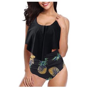 Damska Swimwear Ananas Print Bikini 2021 Wysoka talia Tankini Swimsuit Brazylijski Ruffle Plus Size Women