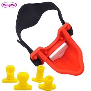 NXY Giocattoli per adulti 4 pezzi Silicone Piss Orinatoio Bite Plug Bocca Bavaglio Palla Bondage Fetish Harness Slave BDSM Giochi Sesso Per donne Uomo 1201