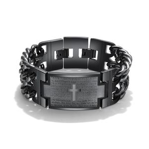 Link, Chain Cross Bible Scripture Double Layer Men Bracelet Stainless Steel Black Or Silver Color, Jewelry Pulseras Wholesale
