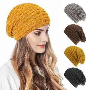 Men Women Casual Warm Unisex Hat Fleece lining Baggy Beanies Ski Caps Winter Knit Hat Y21111