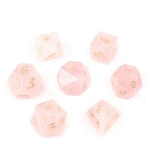 Natural Crystal Quartz Loose Gemstones Professional Handmade Custom Engrave Dungeons And Dragons Game Number Dice RPG Polyhedron Stone Dice 7pcs set Home Decor