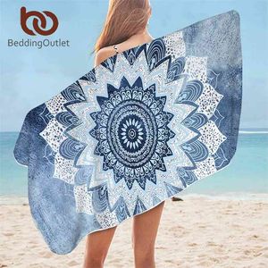 Havlu Beddingoutlet Mandala Banyo Çiçek Seyahat Plaj Yetişkin Bohemian Yeşil Mavi Mikrofiber Duş için 75x150 cm 210728