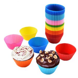 12pcs Silicone Cake Mold Round Muffin Cupcake Baking Molds Reusable DIY Decorating Tools Wedding Birthday Party Decorations