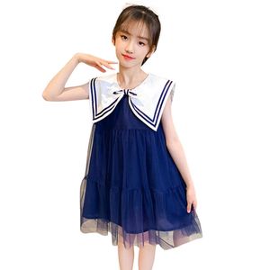 Sukienka Dziewczyna Patchwork Girls Sukienki Granatowy Styl Children Mesh Letnia Odzież 6 8 10 12 14 210528