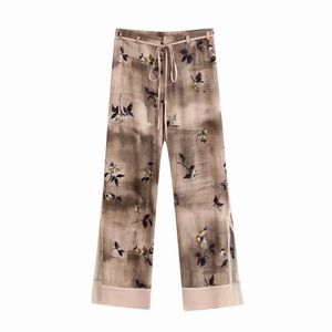 Vintage Kobiety Kwiatowe Proste Długie Spodnie Moda Damska Elegancka Boho Spodnie Casual Kobiet Loose Split Pant Girls Chic 210430