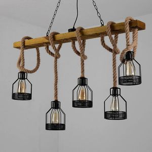 Loft Vintage Lampa Wisiorek Lina Drewno Sufit Jadalnia Restauracja Cafe Living Hemp Chandelier Oświetlenie Decor Droplight