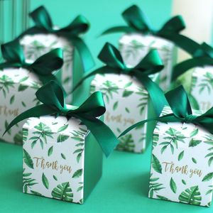 Wholesale wrap supplies resale online - Gift Wrap Green Leaves Box Candy Packaging Paper Thank You Boxes For Wedding Favor Baby Shower Party Bags Supplies