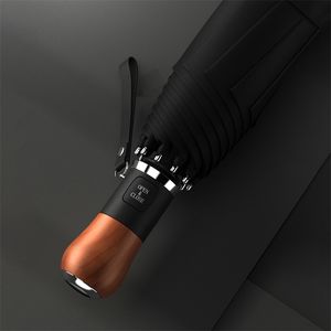 Luxury Automatic Big Umbrella Men Business Windproof 10K Folding Golf Sun Wooden Handle Outdoor UV Protection ol 210721