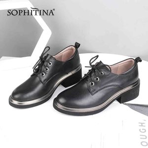 Sofitina Moda Solid Pompy Neutralne Wysokiej Jakości Prawdziwej Skóry Wygodne Kwadratowe Kwadratowe Obuwie Obuwie Kobiet Pompy SC566 210513