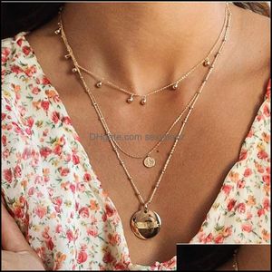 Anhänger Anhänger Halsketten Vintage Mtilayer Münze Halskette für Frauen Böhmische geometrische lange geschichtete Perlenkette Schmuck Geschenk Drop Lieferung