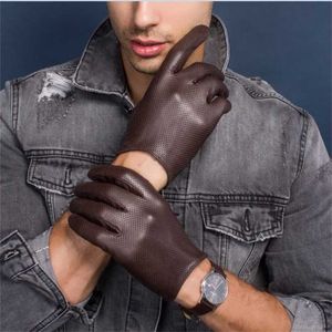 Men's Thin Genuine Leather Fit Gloves Male Breathable Soft Fashion Classic Goatskin Autumn Unlined touch screen Driving 211124