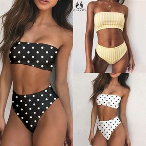 Plavky 2021 Retro Sexy Yellow Striped Strapledau Biquini Cut High Waist Swim Swim Water Swimwear Swimsuit Kobiety Bikinix0523