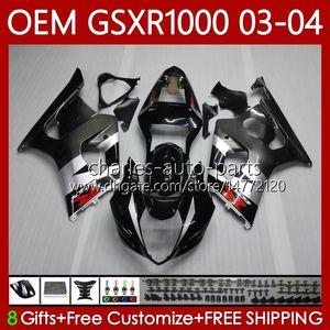 Corpo de molde de injeção para suzuki gsx-r1000 gsxr 1000 cc gsxr-1000 K3 2003-2004 bodywork 67No.7 k3 1000cc gsxr1000 03 04 GSX R1000 2003 2004 Fairings OEM Kit Cinza Preto Stock