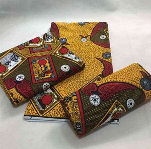 Tyg Högkvalitativ Afrikansk vaxsträcka Ankara Skriv ut Brode Bomull Material Wrapper Guld Linje Mönster för sömnad Yarder
