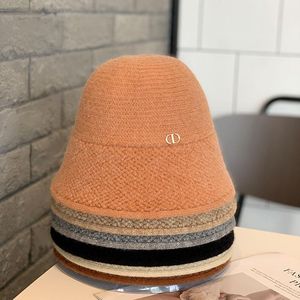 Wide Brim Hats Yarn Knitting Women Bucket Winter Keep Warm Metal Button Panama Caps Outdoor Sunbonnet Fedoras Custom Fisherman Hat