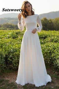 시폰 웨딩 드레스 2022 라인 긴 소매 아랍어 신부 드레스 Vestidos Boho 레이스 신부 가운