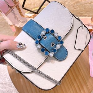 Shoulder Crossbody Handbag Fashion Princess Jewel Pearl Bag Lady Flip Over Color Small Square Bags Silver Chain