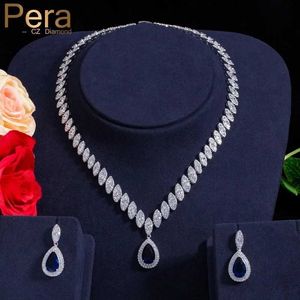 Pera CZ Luxury Bridesmaid Accessories Cubic Zirconia Stone Big Bridal Wedding Pera Cut Dropping Jewelry Sets For Women J048 H1022
