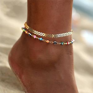 Fußkösche Böhmisch Bunte Augenperlen Für Frauen Gold Farbe Sommer Ozean Strand Knöchel Armband Fuß Bein Kette Schmuck