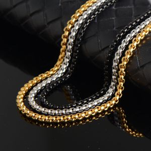 Enkel brett kvadrat Rolo Round Box Chain Halsband för män Kvinnor Rostfritt Stål Smycken